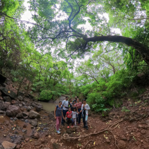 Kids and adult on a nature train at CEC BNHS